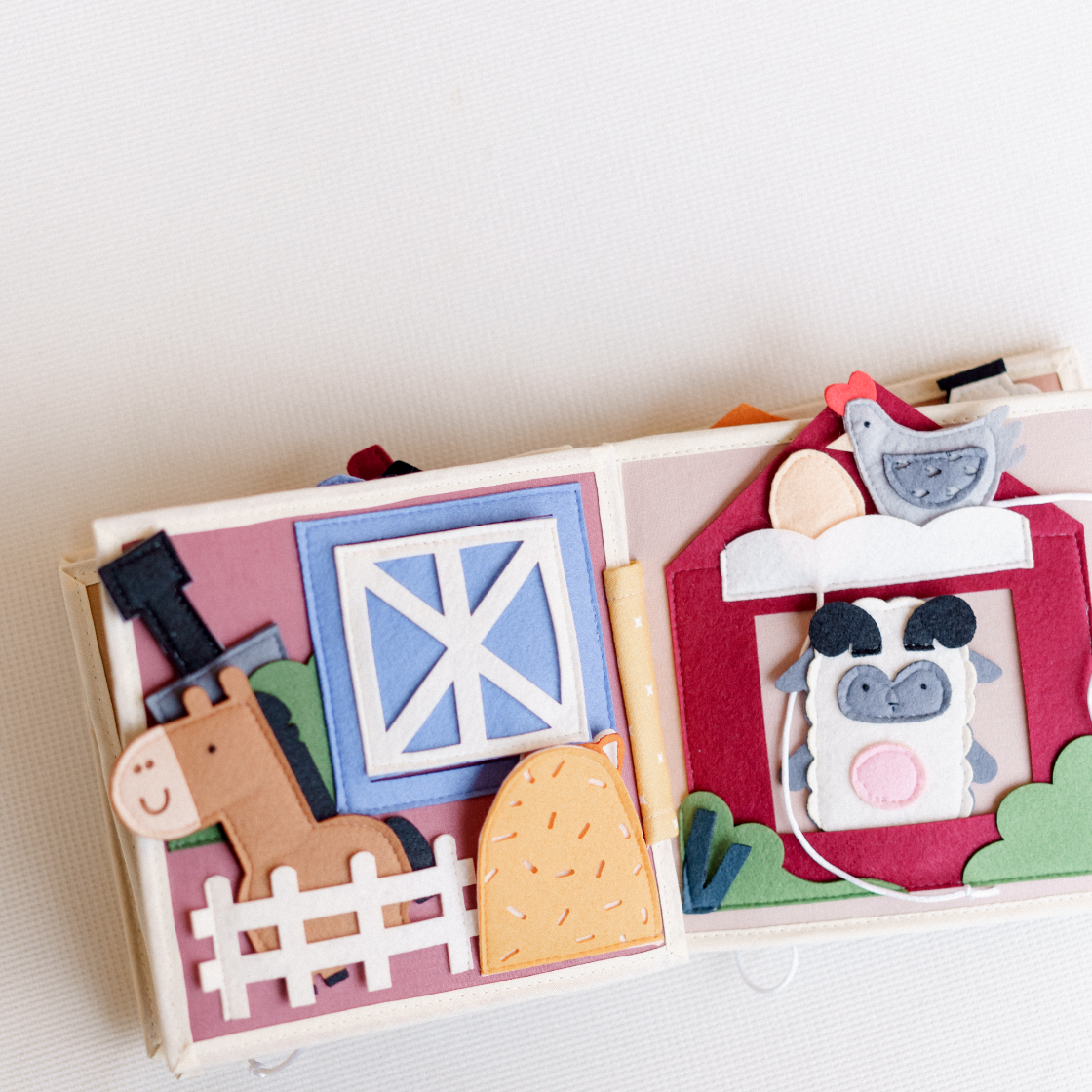 quiet book godchild gift, busy farm toy for infant, quiet book boy